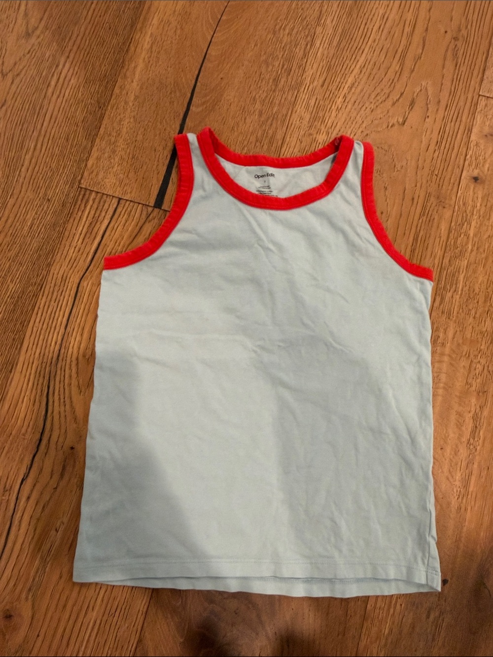OPEN EDIT Kid’s Blue Tank Top with Red Trim - Boys 100% Cotton